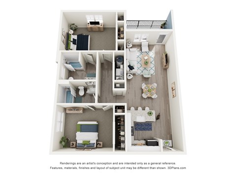 Floor plan for 2 beds, 2 baths, 1178 sqft